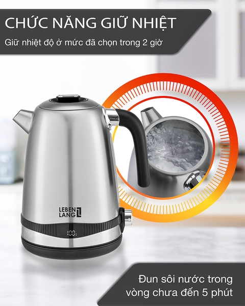 LBE2662 - Ấm siêu tốc, ấm đun nước inox LEBENLANG dung tích 1700ml