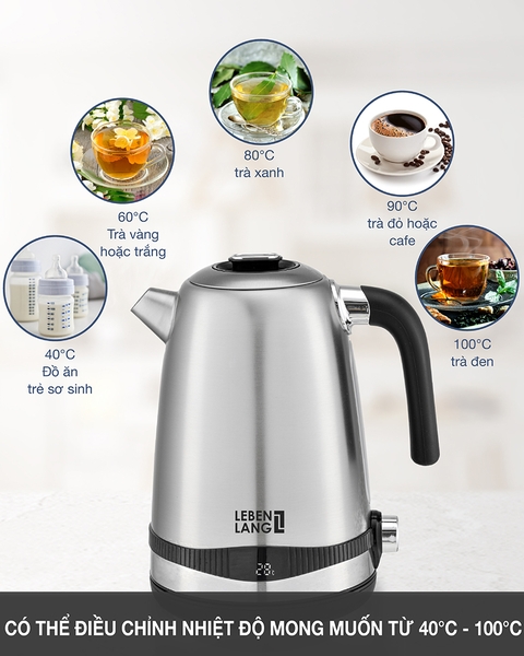 LBE2662 - Ấm siêu tốc, ấm đun nước inox LEBENLANG dung tích 1700ml