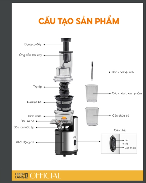 LBSS3937 - Máy ép chậm đừng LEBENLANG 200W 1200ml