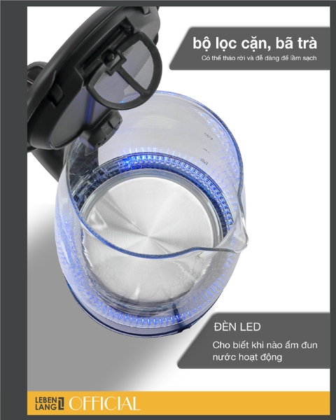 LBL2879 - Ấm siêu tốc, ấm thủy tinh LEBENLANG dung tích 1700ml