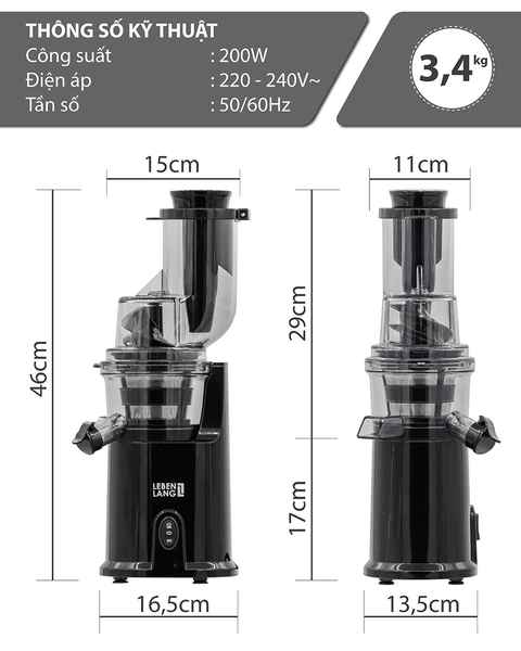 LBSS0404 - Máy ép chậm đứng LEBENLANG 200W 1000ml