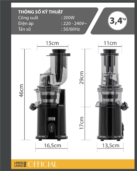 LBSS0404 - Máy ép chậm đứng LEBENLANG 200W 1000ml