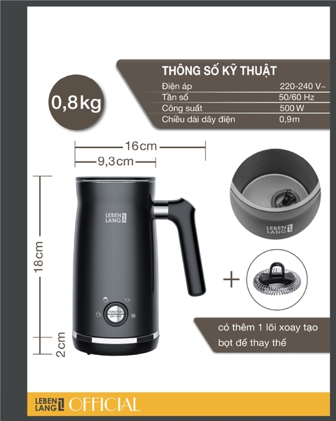 LBF3088-Máy đánh bọt sữa LEBENLANG 500W 300ml