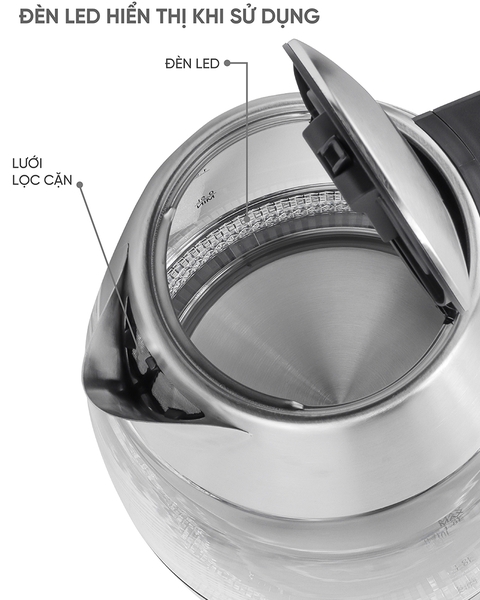 LBLB2226 - Ấm siêu tốc, ấm đun nước thủy tinh, tích hợp lõi trà, LEBENLANG dung tích 1800ml