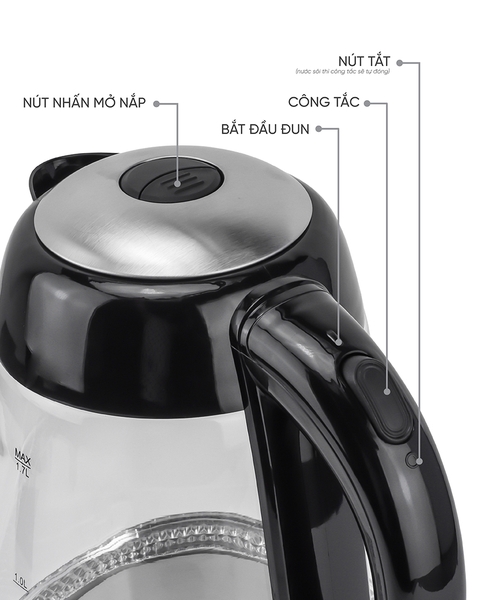 LBWE9991- Ấm siêu tốc, ấm thủy tinh LEBENLANG dung tích 1700ml