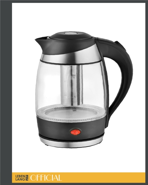 LBWE2882 - Ấm siêu tốc, ấm đun nước thủy tinh, tích hợp tính năng giữ ấm và lõi trà, LEBENLANG dung tích 1800ml