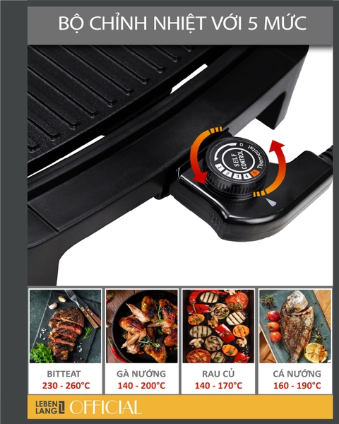 LBG8588 - Bếp nướng điện không khói LEBENLANG 2200W