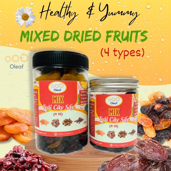 Trái Cây Sấy Không Đường Mix 4 Vị Cho Mẹ Bầu Ăn Vặt Bổ Sung Dinh Dưỡng Đề Kháng - Oleaf Trái Cây Sấy