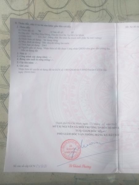 BÁN ĐẤT XÃ PHÚ HOÀ ĐÔNG, HUYỆN CỦ CHI