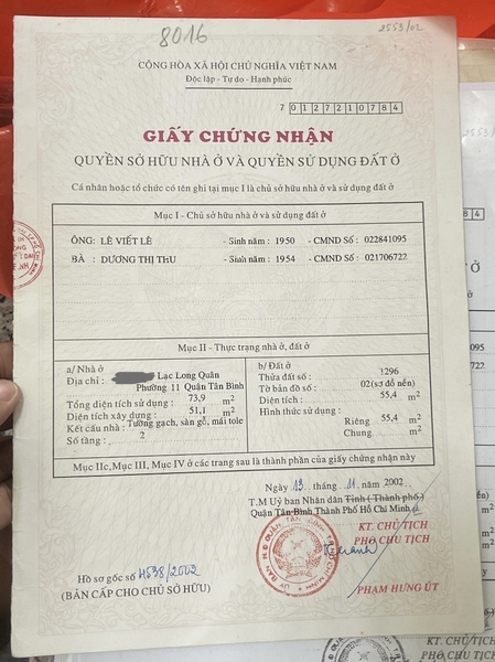 CHÍNH CHỦ CẦN BÁN CĂN NHÀ HẺM 911-947 LẠC LONG QUÂN