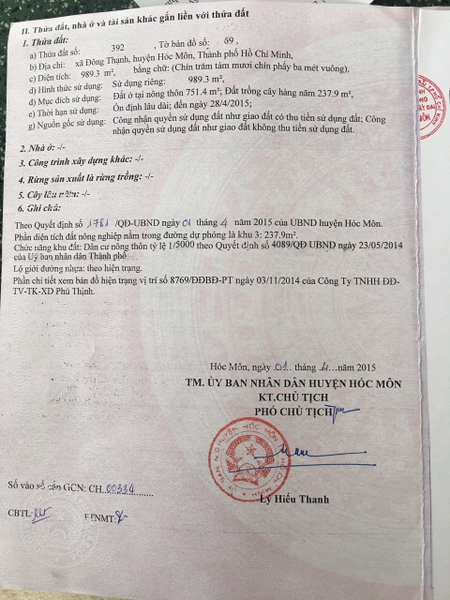 CHÍNH CHỦ CẦN BÁN 2000m2 ĐẤT THỔ CƯ MT ĐƯỜNG 10m, XÃ ĐÔNG THẠNH, HÓC MÔN
