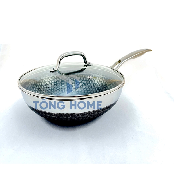 Chảo Sâu Noon Song inox 3 lớp đáy từ chống dính 2 mặt kèm nắp kính