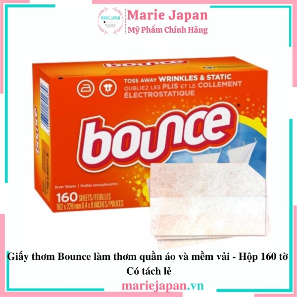 Giấy Thơm Bounce Làm Thơm  Quần Áo Và Mềm Vải Mỹ HỘP 160 TỜ
