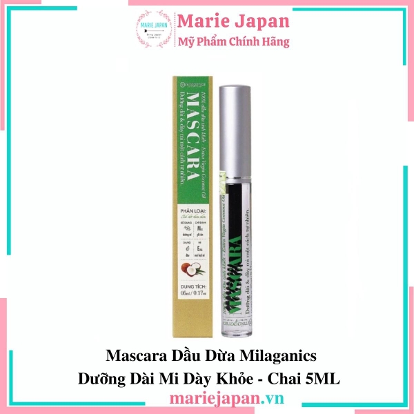 Mascara Dầu Dừa Milaganics Dưỡng Dài Mi Dày Khỏe Chai 5ML
