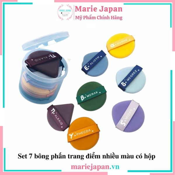 Hộp 7 Bông Phấn Trang Điểm Nhiều Màu Có Hộp Đựng