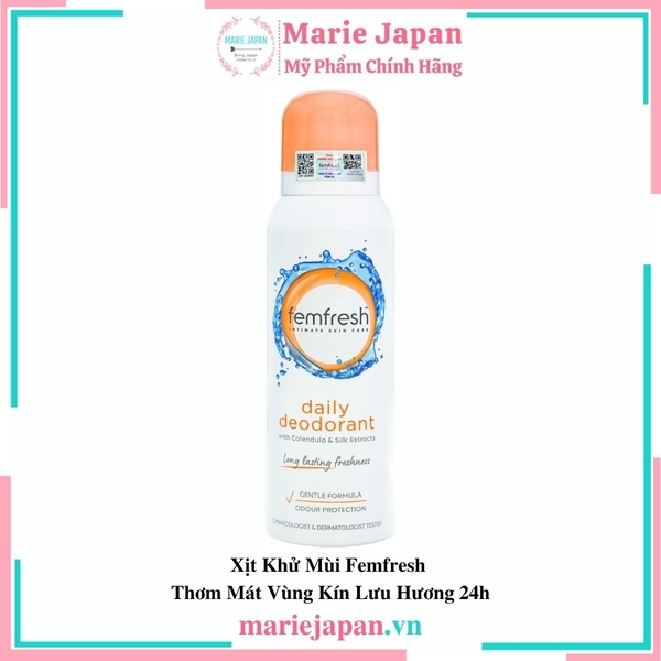 Xịt Khử Mùi Femfresh Deodorant Spray Thơm Mát Vùng Kín Lưu Hương 24h Anh 125ml