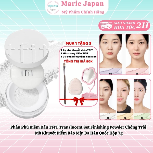 [MUA 1 TẶNG 3]  Phấn Phủ Kiềm Dầu TFIT Translucent Set Finishing Powder Chống Trôi Mờ Khuyết Điểm Ráo Mịn Da Hàn Quốc Hộp 7g -CHÍNH HÃNG TFIT VN