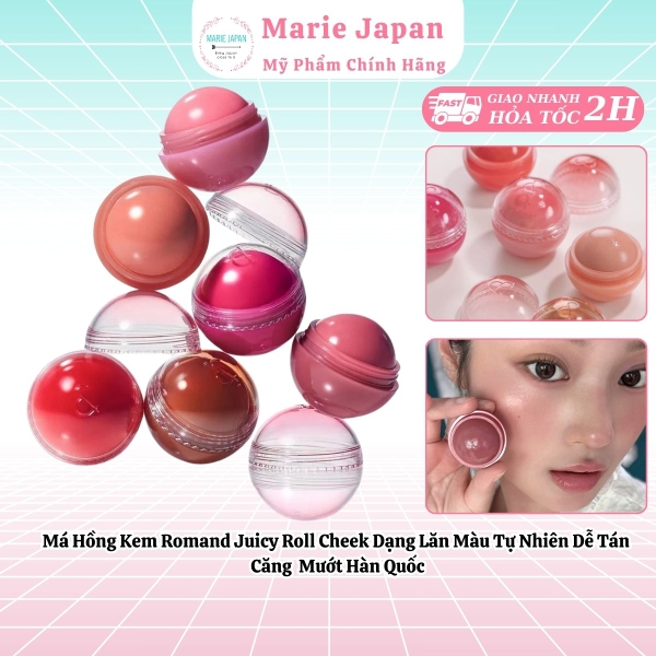 Má Hồng Kem Romand Juicy Roll Cheek Dạng Lăn Màu Tự Nhiên Dễ Tán Căng Mướt Hàn Quốc