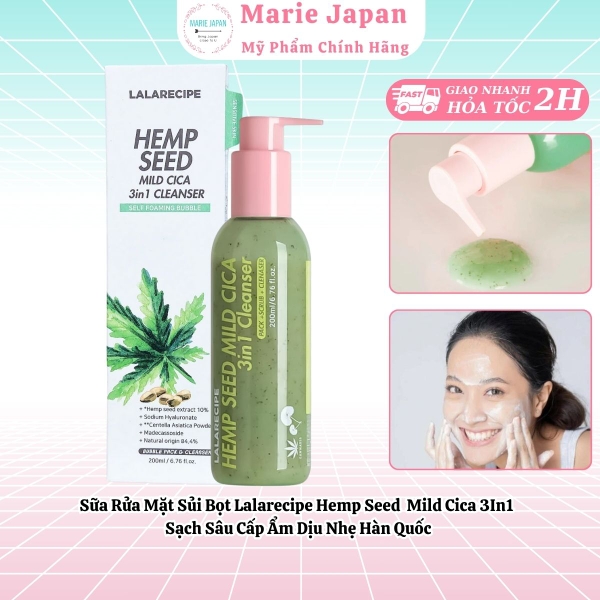 Sữa Rửa Mặt Sủi Bọt Lalarecipe Hemp Seed  Mild Cica 3In1 Sạch Sâu Cấp Ẩm Dịu Nhẹ Hàn Quốc