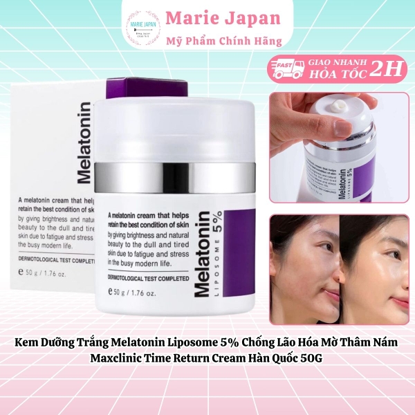 Kem Dưỡng Trắng Melatonin Liposome 5% Chống Lão Hóa Mờ Thâm Nám Maxclinic Time Return Cream Hàn Quốc 50G