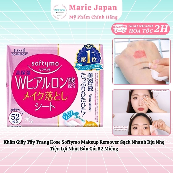 Khăn Giấy Tẩy Trang Kose Softymo Makeup Remover Sạch Nhanh Dịu Nhẹ Tiện Lợi Nhật Bản Gói 52 Miếng