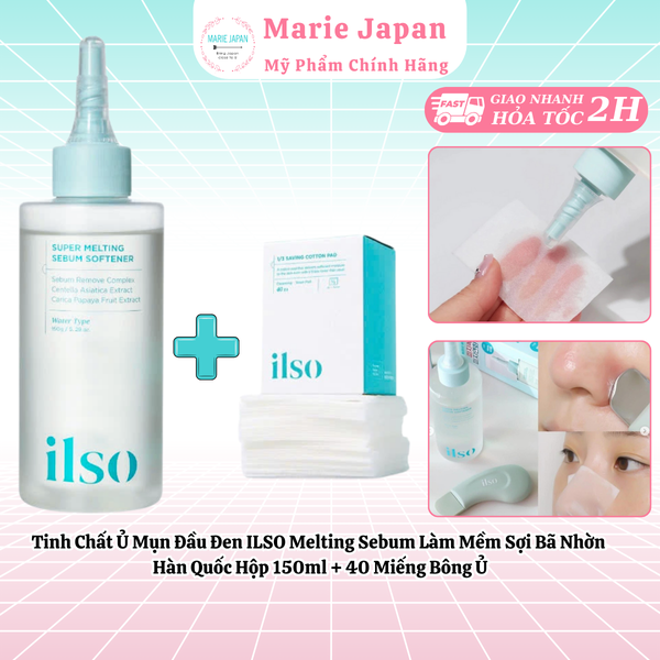 Tinh Chất Ủ Mụn Đầu Đen ILSO Melting Sebum Làm Mềm Sợi Bã Nhờn Hàn Quốc Hộp 150ml + 40 Miếng Bông Ủ