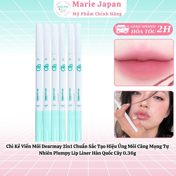 Chì Kẻ Viền Môi Dearmay 2in1 Chuẩn Sắc Tạo Hiệu Ứng Môi Căng Mọng Tự Nhiên Plumpy Lip Liner Hàn Quốc