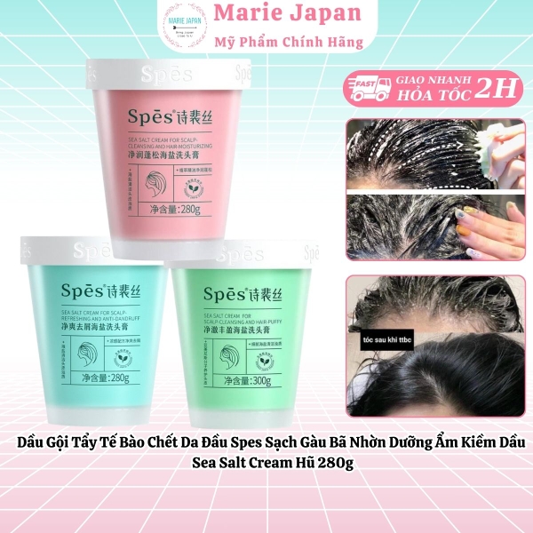Dầu Gội Tẩy Tế Bào Chết Da Đầu Spes Sạch Gàu Bã Nhờn Dưỡng Ẩm Kiềm Dầu Sea Salt Cream Hũ 280g