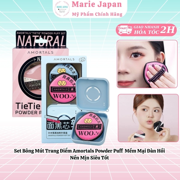Set Bông Mút Trang Điểm Amortals Powder Puff Mềm Mại Đàn Hồi Nền Mịn Siêu Tốt