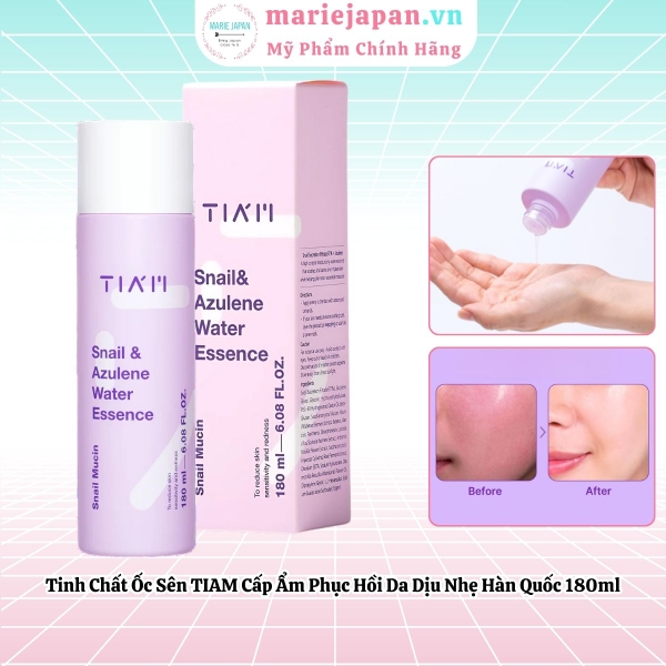 Tinh Chất Ốc Sên TIAM Snail & Azulene Water Essence Cấp Ẩm Phục Hồi Da Dịu Nhẹ Hàn Quốc 180ml