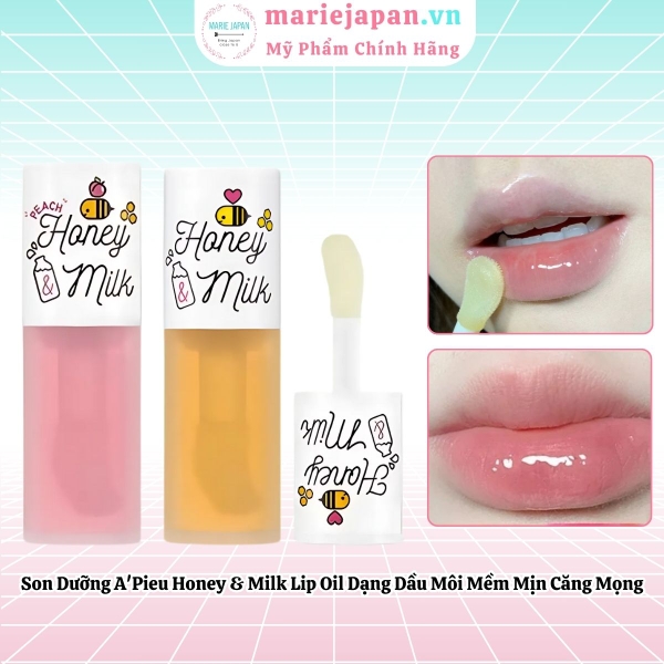 Son Dưỡng A'Pieu Honey & Milk Lip Oil Dạng Dầu Giúp Môi Mềm Mịn Căng Mọng Hàn Quốc 5g
