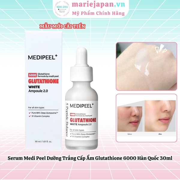 Serum Medi Peel Glutathione 6000 Dưỡng Trắng Cấp Ẩm White Ampoule Mẫu Mới Hàn Quốc 30ml