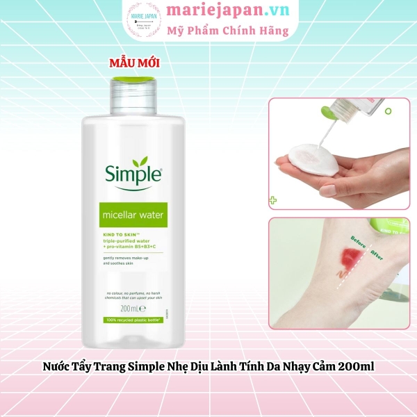 Nước Tẩy Trang Simple Micellar Cleansing Water Chai 200ml