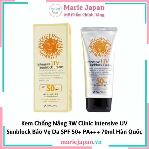 Kem Chống Nắng 3W Clinic Intensive UV Sunblock Cream SPF50 Tuýp 70ml