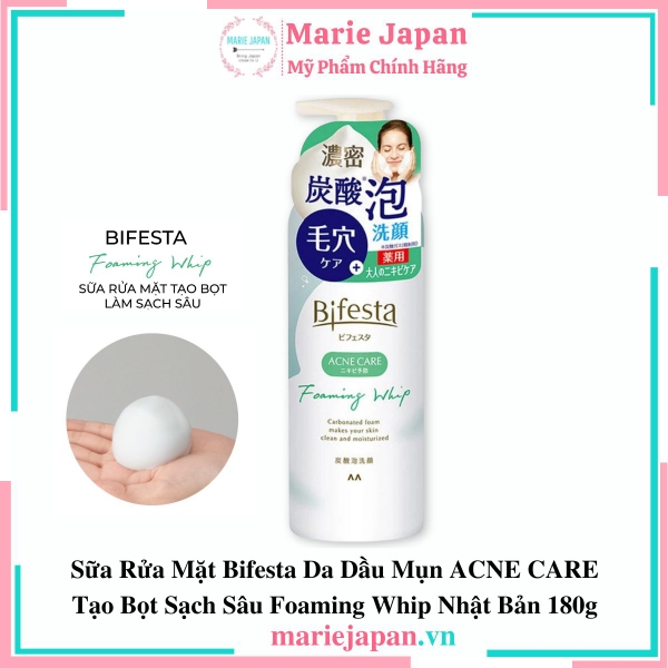 Sữa Rửa Mặt Bifesta Da Dầu Mụn ACNE CARE Tạo Bọt Sạch Sâu Foaming Whip Nhật Bản 180g