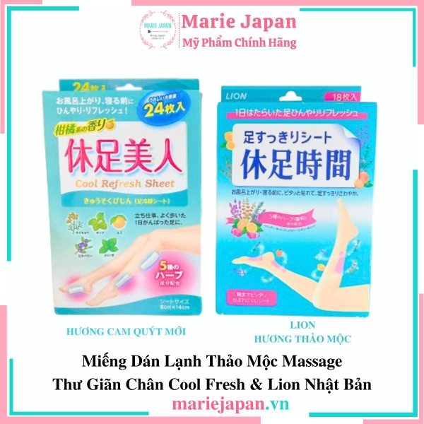 Miếng Dán Lạnh Thảo Mộc Massage Thư Giãn Chân Cool Fresh & Lion Nhật Bản
