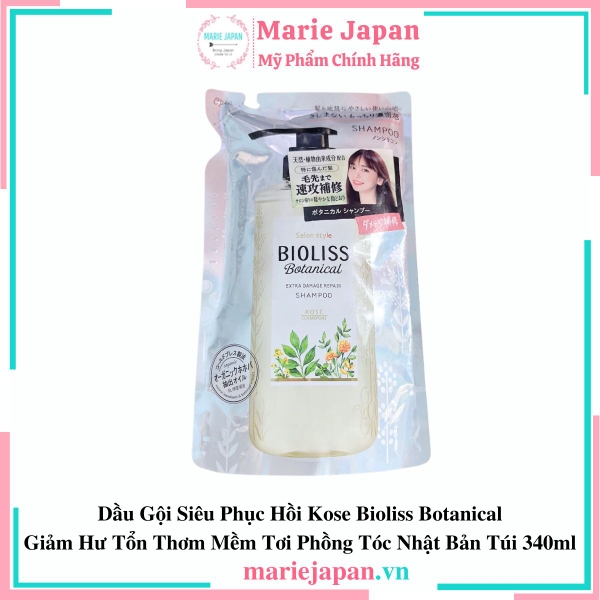 Dầu Gội Siêu Phục Hồi Kose Bioliss Botanical Giảm Hư Tổn Thơm Mềm Tơi Phồng Tóc Nhật Bản Túi 340ml