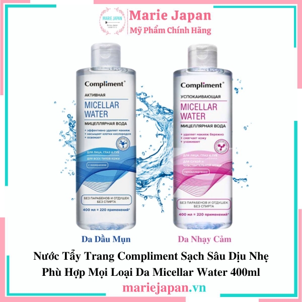 Nước Tẩy Trang Compliment Sạch Sâu Dịu Nhẹ Phù Hợp Mọi Loại Da Micellar Water 400ml
