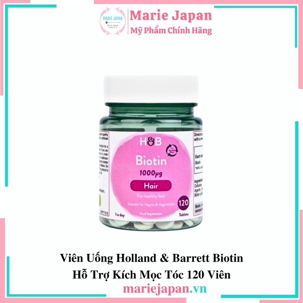 Viên Uống Holland & Barrett Biotin Hỗ Trợ Kích Mọc Tóc 120 Viên