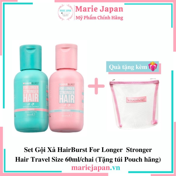 Set Gội Xả HairBurst For Longer  Stronger Hair Travel Size 60ml/chai (Tặng túi Pouch hãng)