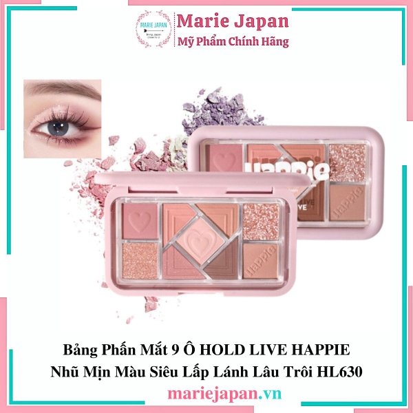 Bảng Phấn Mắt 9 Ô HOLD LIVE HAPPIE Nhũ Mịn Màu Siêu Lấp Lánh Lâu Trôi HL630