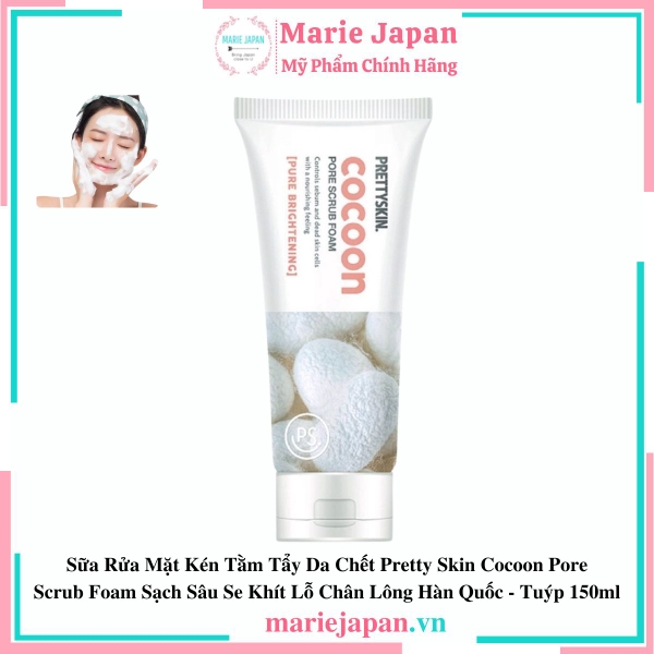 Sữa Rửa Mặt Kén Tằm Tẩy Da Chết Pretty Skin Cocoon Pore Scrub Foam Sạch Sâu Se Khít Lỗ Chân Lông Hàn Quốc - Tuýp 150ml