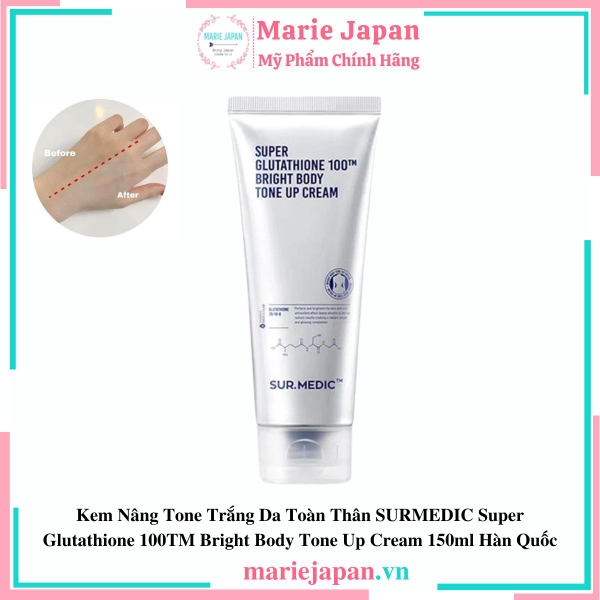 Kem Nâng Tone Trắng Da Toàn Thân SURMEDIC Super Glutathione 100TM Bright Body Tone Up Cream 150ml Hàn Quốc
