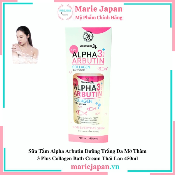 Sữa Tắm Alpha Arbutin Dưỡng Trắng Da Mờ Thâm 3 Plus Collagen Bath Cream Thái Lan 450ml