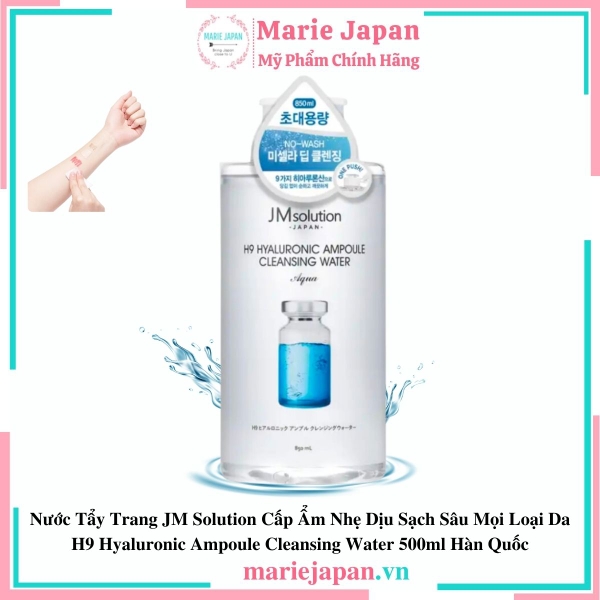 Nước Tẩy Trang JM Solution Cấp Ẩm Nhẹ Dịu Sạch Sâu Mọi Loại Da H9 Hyaluronic Ampoule Cleansing Water 500ml Hàn Quốc