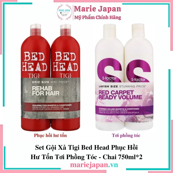 Set Gội Xả Tigi Bed Head Phục Hồi Hư Tổn Tơi Phồng Tóc - Chai 750ml*2