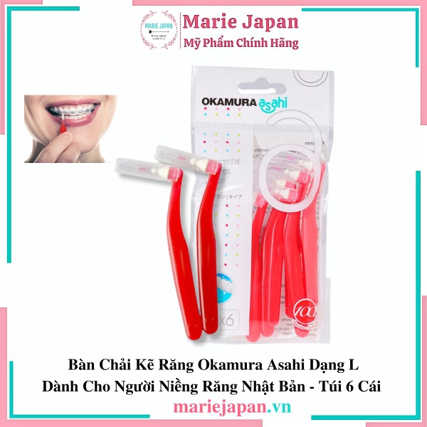 Bàn Chải Kẽ Răng Okamura Asahi Dạng L Dành Cho Người Niềng Răng Nhật Bản - Túi 6 Cái