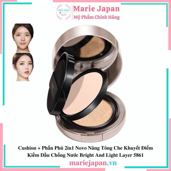 Cushion + Phấn Phủ 2in1 Novo Nâng Tông Che Khuyết Điểm Kiềm Dầu Chống Nước Bright And Light Layer 5861