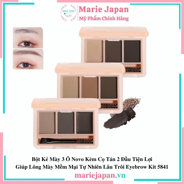 Bột Kẻ Mày 3 Ô Novo Kèm Cọ Tán 2 Đầu Tiện Lợi Giúp Lông Mày Mềm Mại Tự Nhiên Lâu Trôi Eyebrow Kit 5841