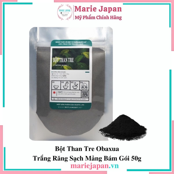 Bột Than Tre Obaxua Trắng Răng Sạch Mảng Bám Gói 50g